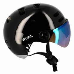 Casque Visière Clignotant Et Bluetooth Optimiz 390 -VÉLOS ÉLECTRIQUES casque velo visiere tendance noir brillant optimiz